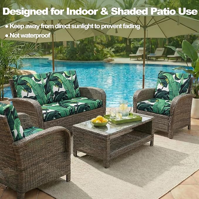 CALBODE 12 Pcs Stretch Outdoor Seat Cushion Covers, Washable Chair Seat Cover for Patio Furniture Cushions Soft Indoor and Outdoor Couch Cover Replacement (Monstera, Cover Only)