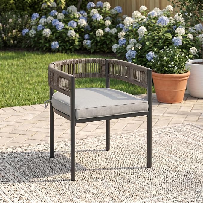 VICLLAX Patio Dining Set for 8-63" Round Table & Cushioned Seats, Grey