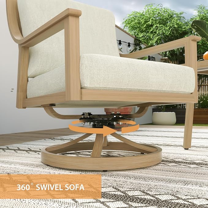 HAPPATIO 4-Piece Outdoor Patio Furniture Set for 5, Aluminum Outdoor Conversation Set Includes 1 Three-Seater Sofa, 2 Swivel Chairs, and 1 Coffee Table, Perfect for Porch, Deck, Garden, (Beige)