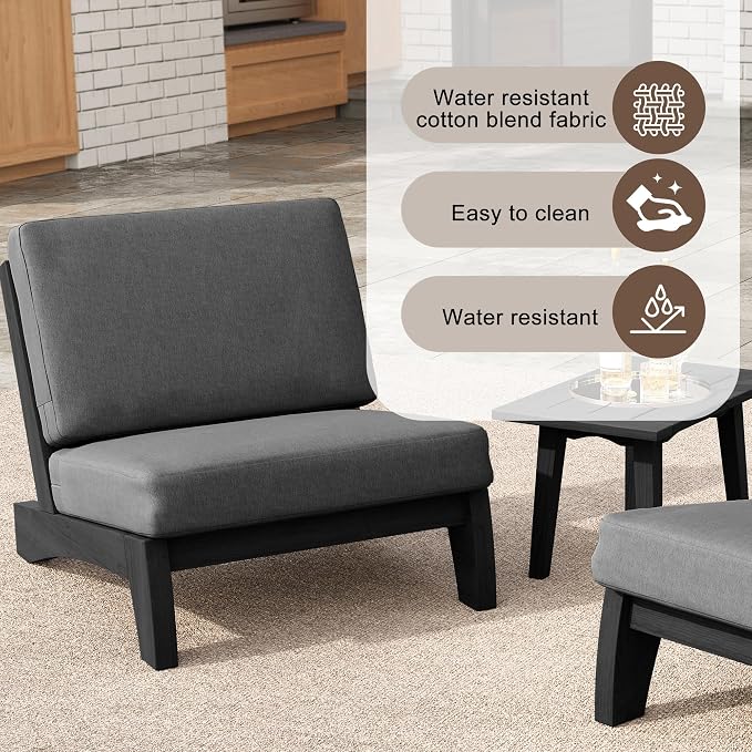 4 Pieces Patio Furniture Sets, All-Weather Outdoor Wood Bistro Set Patio Conversation Coffee Table Chiars and Patio Loveseat for Balcony, Backyard