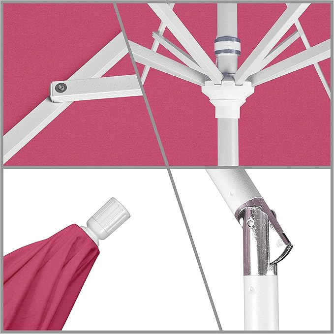 California Umbrella 11Ft Premium Sunbrella Patio Umbrella, Hand-Crank, Tilt-Collar, White Frame, Hot Pink Fabric