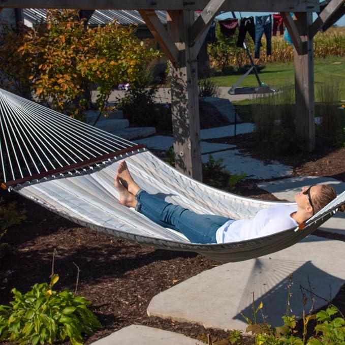 Vivere Fade Resistant Quilted Hammock with Spreader Bars - 450 lb Capacity (Dove)
