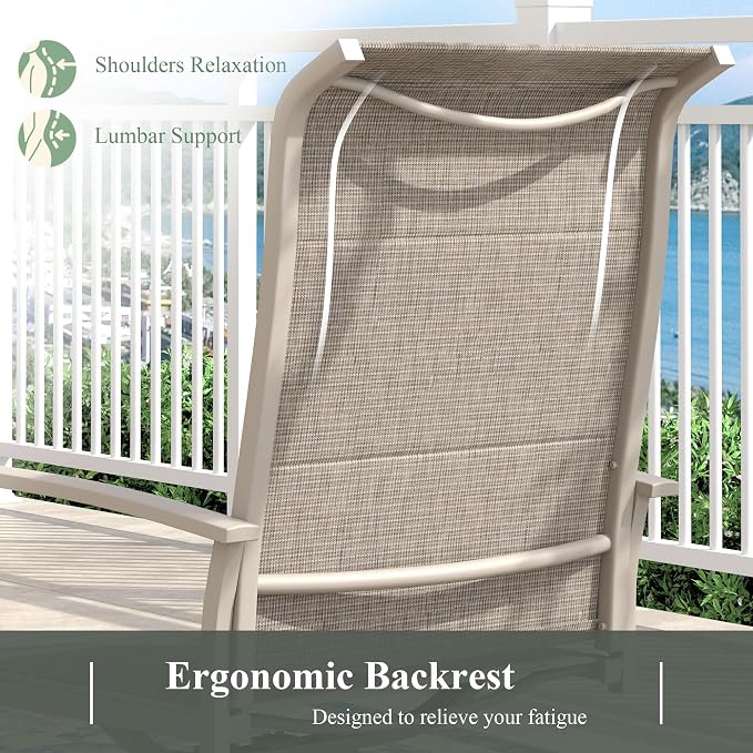 Outdoor Dining Set for 8, 63" Outdoor Dining Table with Umbrella Hole and Padded Textilene Patio Swivel Chairs, 9 Pieces Patio Table and Chairs Set for Garden Backyard, Sandshell