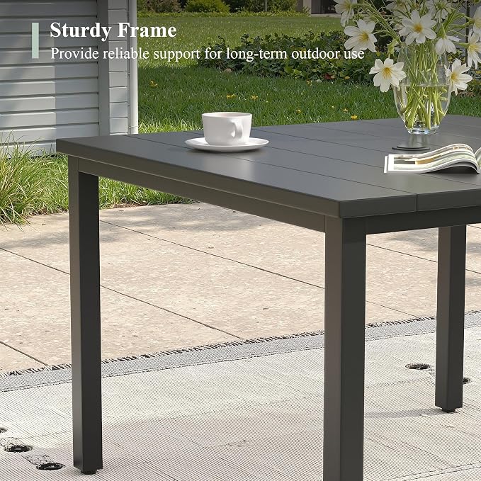 Outdoor Dining Set for 4, 40.2" Metal Square Outdoor Dining Table with Umbrella Hole and Wicker Stackable Patio Chairs, 5 Pieces Patio Table and Chairs Set for Garden Backyard, Black