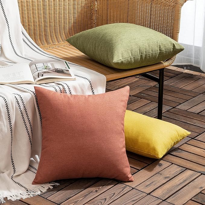 Outdoor Waterproof Throw Pillow Covers Coral Red 18x18 Set of 2 | Decorative Farmhouse Linen Pillowcases Solid Cushion Cases for Patio Tent Balcony Couch Sofa Living Room