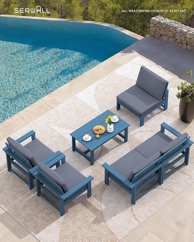 SERWALL HDPE Outdoor Patio Furniture Set with Coffee Table