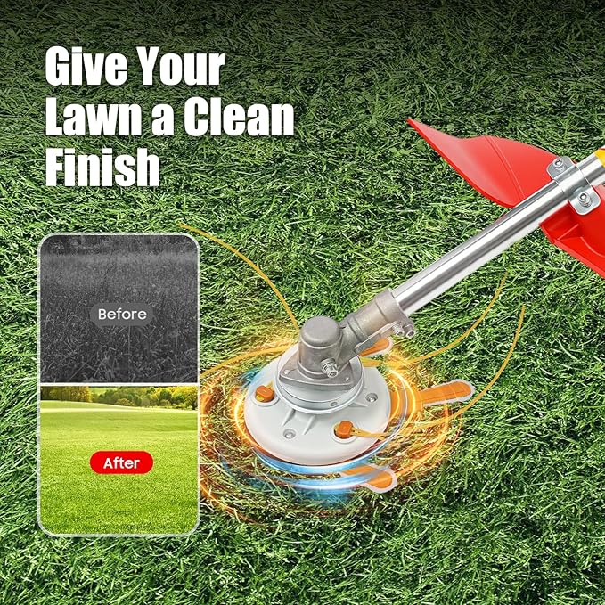 2 Stroke 26cc Gasoline Weed Trimmer Brush Cutter Lawn Edger Grass Weed Eater, Gas Weed Trimmer Gas Weedeaters Grass Trimmer Cordless Gasoline Power w/ 2 Blade Heads