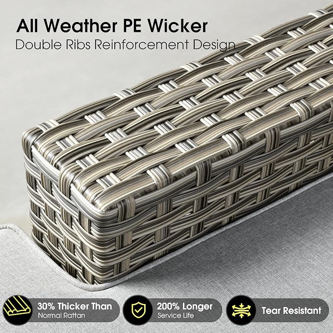 Outdoor Sectional Patio Furniture Set,7 Pieces All Weather Rattan Wicker Conversation Sets,Out Door Furniture with Ottoman Single Chair,Light Grey