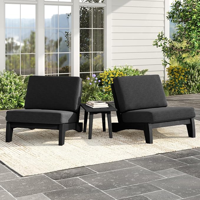 Pia Ricoo 3 Piece Patio Bistro Set with Patio Chairs and Table, Heavy Duty Wood Patio Furniture Set, All-Weather Outdoor Chairs for Balcony, Deck, Poolside, Porch - Dark Gray/Dark