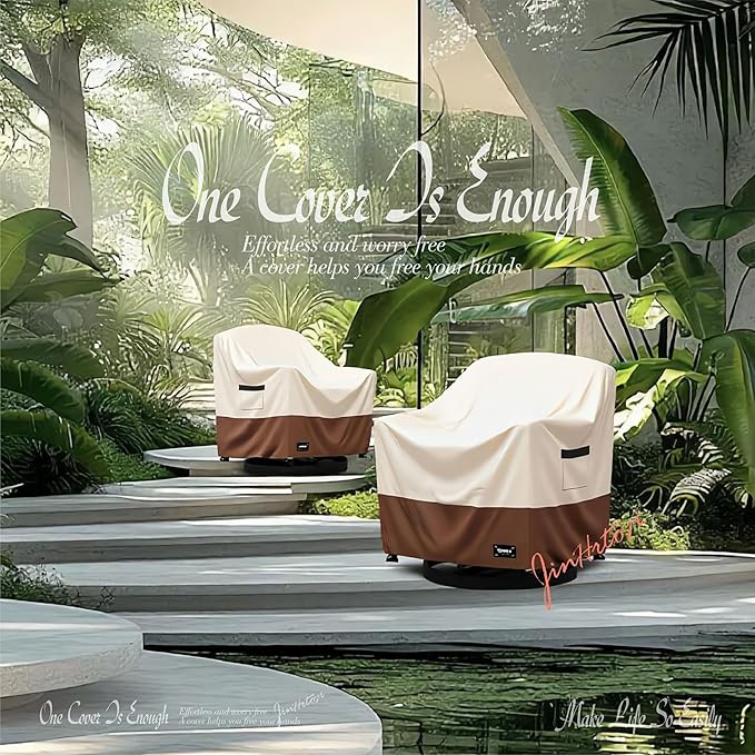 JinHrtoyi Outdoor Chair Covers 2 Pack,27Wx32Dx36H inches Patio Chair Cover,100% Waterproof Heavy Duty Outdoor Furniture Covers Waterproof,Beige&Brown Modern Style Patio Furniture Cover