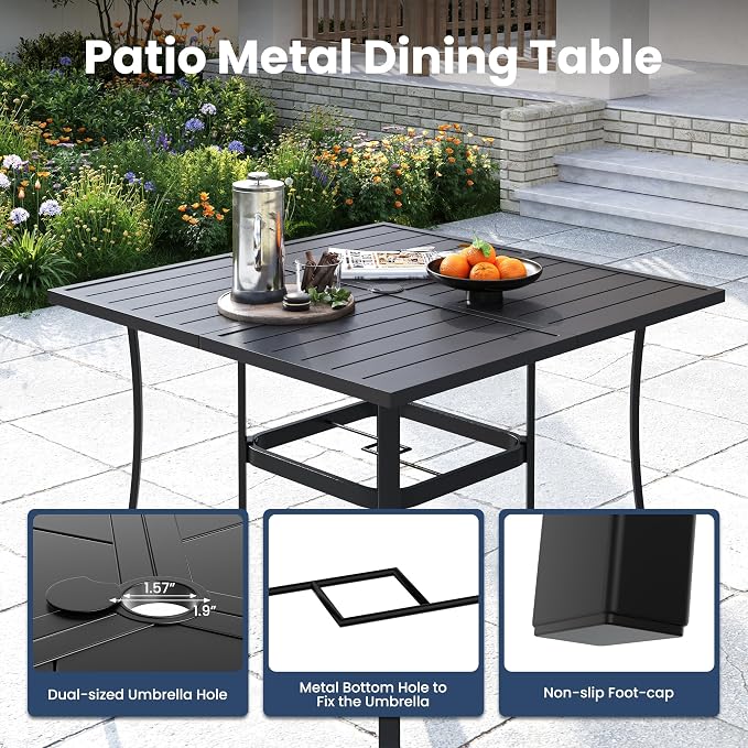 Amopatio 5 Pieces Patio Dining Set for 4, Outdoor Table and Chairs, 4 All Weather Stackable Patio Chairs, 36" Patio Spliced Square Table with Umbrella Hole, for Deck, Backyard, Garden, Gray