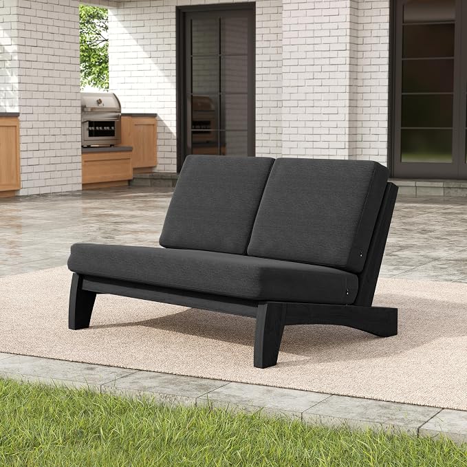 Pia Ricoo 1-Piece Patio Furniture Set, Outdoor Loveseat with 4.5-Inch Thick Cushions, All-Weather Outdoor Sofa for Backyard, Deck, Lawn - Drak/Dark (Split Back)