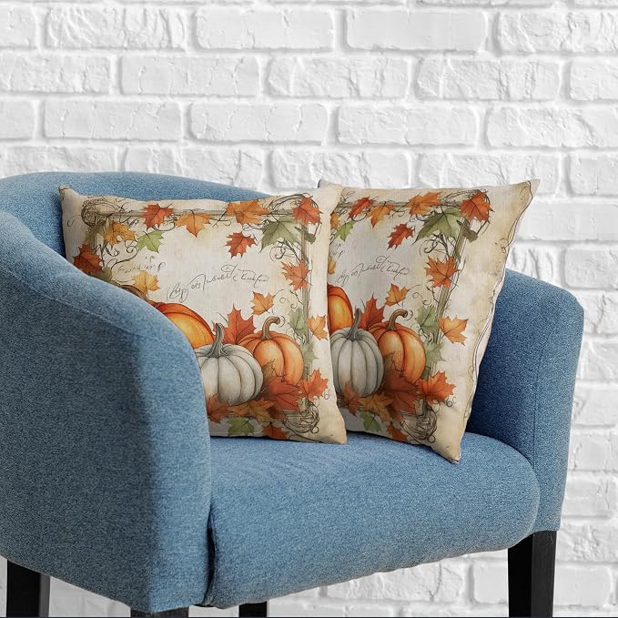 Fall Pillow Covers 24x24 Set of 2 Maple Leaves Pumpkin Pillow Covers Autumn Harvest Pillowcase Thanksgiving Vintage Cushion Case for Home Decor Couch Sofa