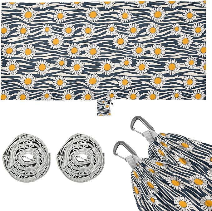 Camping Hammock Outdoor Hammocks for Outside Black White Striped Daisy Beach Trees Portable Lightweight with Pockets Tree Straps Indoor