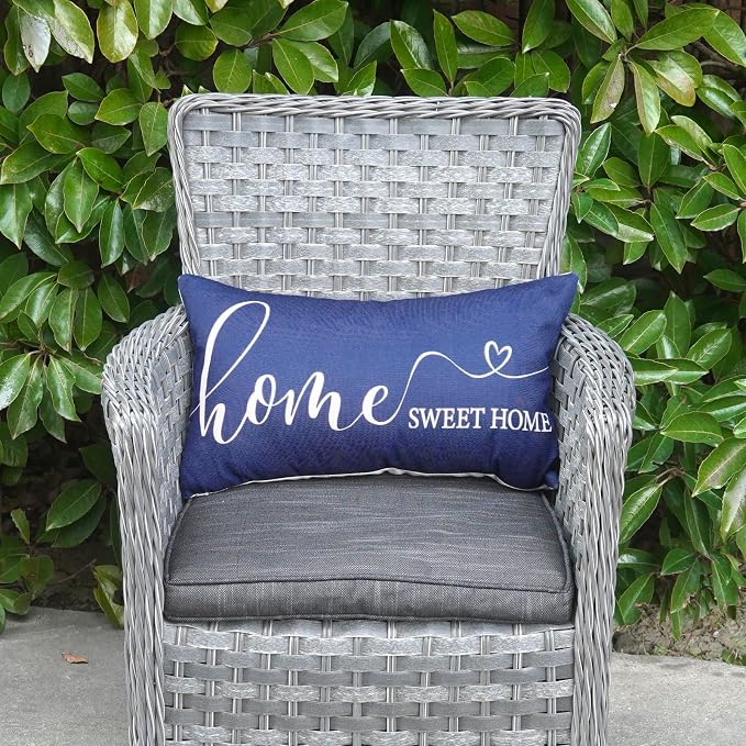 ONWAY Home Sweet Farmhouse Waterproof Throw Pillow Cover 12 x 20 Inch Indoor Outdoor Decorative Cushion Case for Home Sofa Couch Porch Decorations Navy Blue