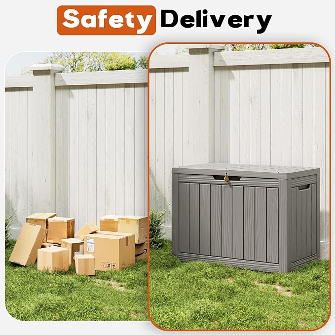 Outdoor Storage Box, Resin Deck Boxes Indoor and outdoor, Waterproof Storage Box Lockable Lid (Grey, 50 Gallon)