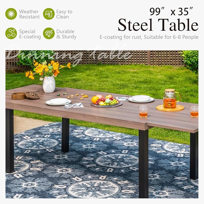 Sophia & William Patio Dining Set for 8, 8 Person Outdoor Dining Table Set with Expandable Metal Patio Table and 8 Foldable Textilene Patio Chairs, Grey