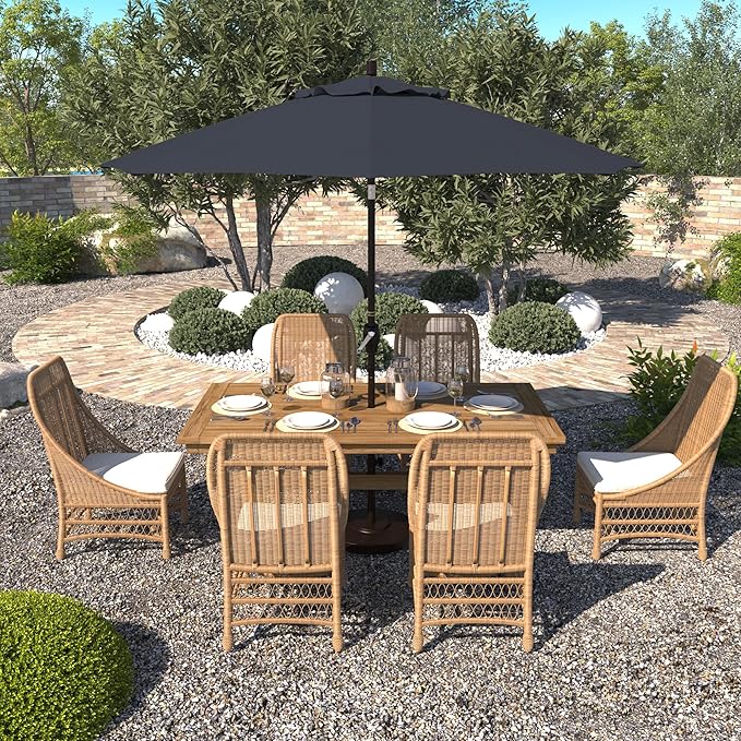 California Umbrella 9' Round Aluminum Market Umbrella, Crank Lift, Push Button Tilt, Bronze Pole