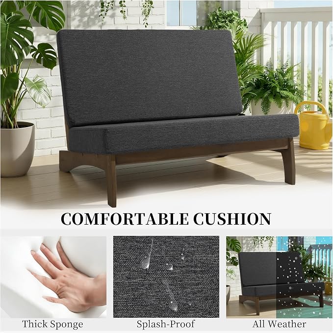 6 Piece Wood Outdoor Patio Frutnire Set, 7 Seater Patio Conversation Sets with Thick Cushions, Outdoor Sectional Furniture with Coffee Table - Dark Gray