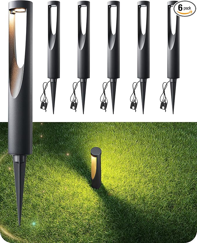 EDISHINE Low Voltage Pathway Lights Wired, 12V 2W 150LM 3000K LED Landscape Path Lights with Connectors, Waterproof Electric Outdoor Landscape Lighting for Walkway Yard Garden, CRI80 6 Pack