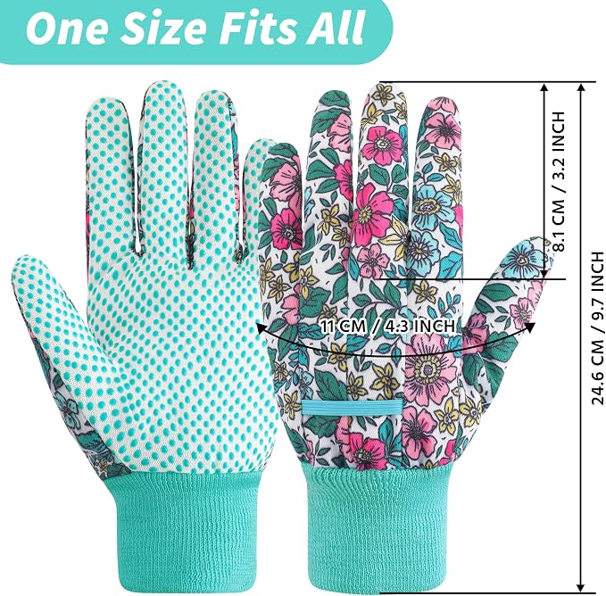 DOFOWORK Gardening Gloves, 4 Pair Floral Garden Gloves for Women with Dots | Soft Comfortable Fabric,Cute Floral Pattern,Anti-slip PVC Dots,Designed for Ladies,Yard Planting & Daily Gardening Work