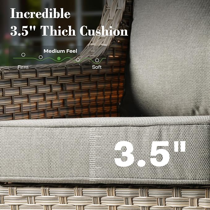 ovios 6 Piece Outdoor Patio Furniture with 3 Seat Sofa,Rattan Wicker Coversation Set with High Back,Sectional Single Sofa with Ottoman for Outside Porch Balcony Backyard Pool, Dark Grey