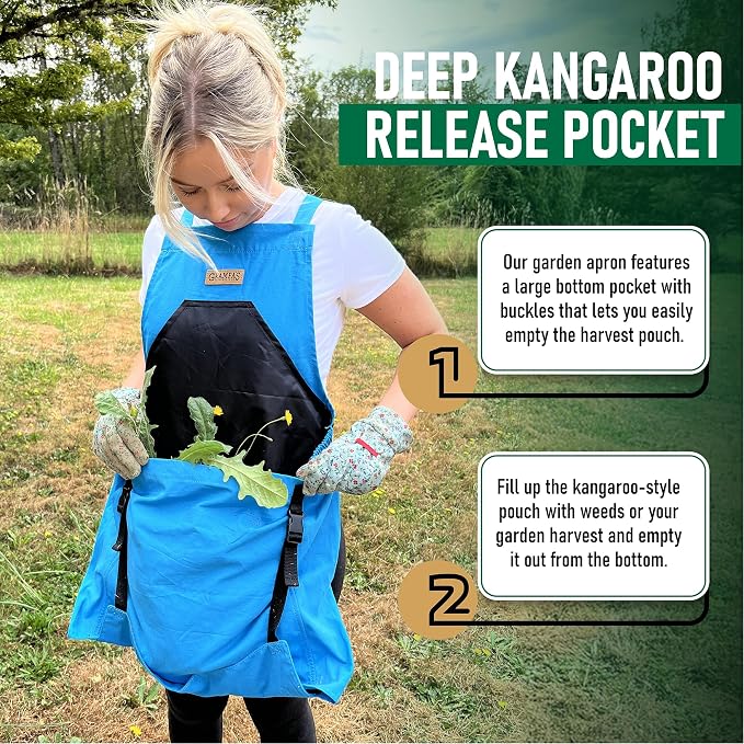 Grampa's Gardening Apron Cross Back Garden Apron with Large Pockets | Adjustable Straps • Harvest Apron • Hands-Free Gardening • Carries Vegetables, Flowers & Yard Debris • Heavy-Duty Canvas