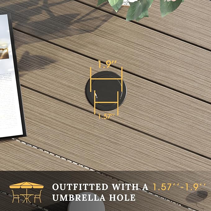VICLLAX 5 Pieces Patio Dining Set, Outdoor Furniture Set Includes 37.8" Square Outdoor Table and 4 Stackable Patio Sling Chairs, Grey Wood-Like Tabletop and Sandshell Color Fabric