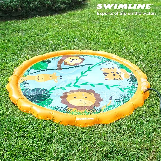 SWIMLINE 68 Inch Sprinkler Mat and Splash Play Mini Pool Outdoor Water Toy Safari Adventure | for Kids and Family Fun | Exciting Backyard Water Action