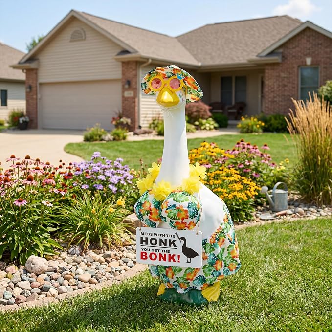 4PCS Writable Sign Board Set for 23 Inch Porch Goose Statue, Double-Sided Hanging Neck Signs with Rope, Goose Accessories for Daily Halloween Christmas Yard Decor (Sign Board Set)