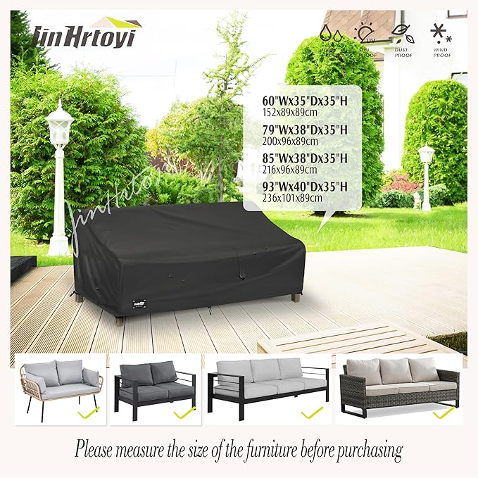 3-Seater Outdoor Couch Cover, 85Wx38Dx35H inches Outdoor Furniture Covers Waterproof,100% Waterproof Heavy Duty Patio Furniture Covers,Black Minimalism Style Outdoor Sofa Cover