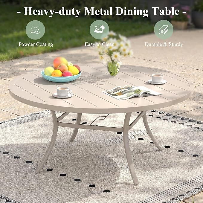 Patio Dining Set for 8, 53" Outdoor Dining Table and Chairs Set with Stackable Patio Chairs Outdoor Furniture for Garden Deck Backyard, Sandshell Table and Sandshell Chairs