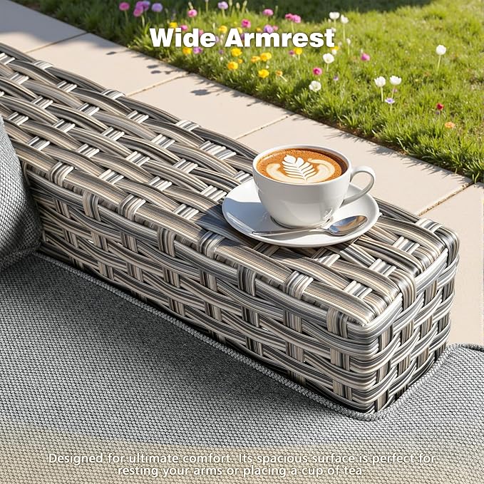 CAODOC 9 Piece Patio Furniture All Weather 7-Seater Outdoor Sectional Sofa with Patio Swivel Chairs and Solar Powered Coffee Table for Porch,Garden,Backyard,Deck(Dark Grey)