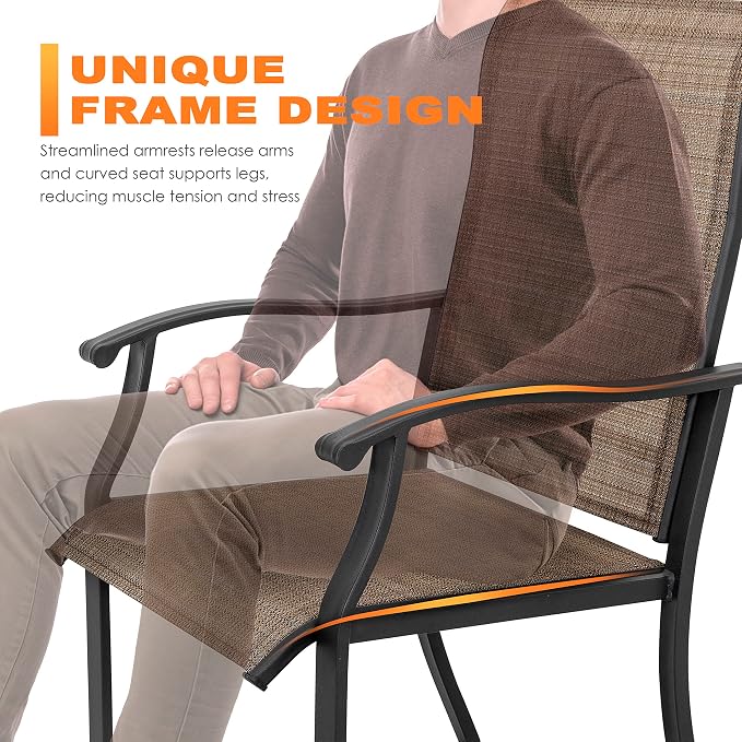 NUU GARDEN 5 Piece Outdoor Dining Set Patio Table and Chairs Set, 4 Textilene Dining Chairs and 1 Iron Patio Table with Umbrella Hole for Garden Patio Backyard, Black and Brown