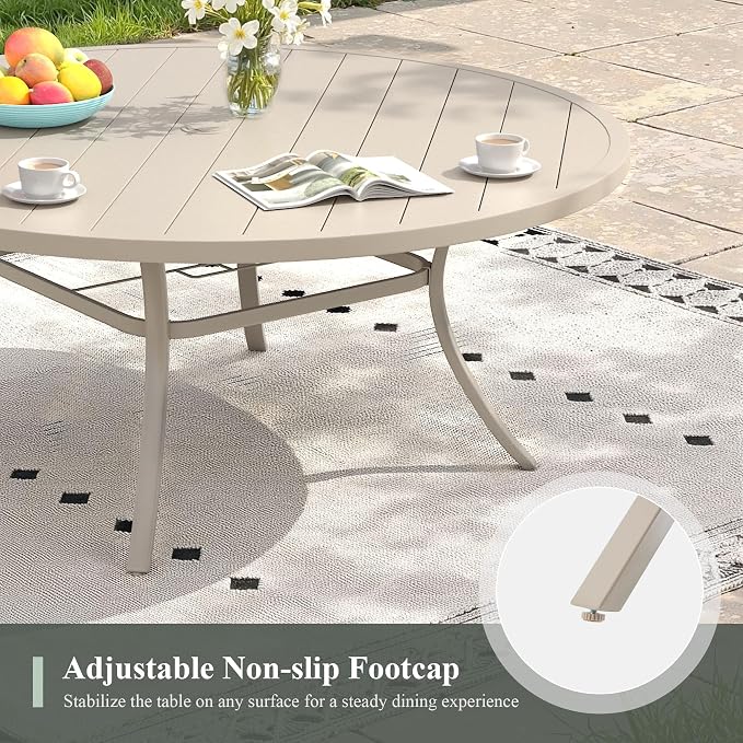 Outdoor Dining Set for 8, 63" Outdoor Dining Table with Umbrella Hole and Padded Textilene Patio Swivel Chairs, 9 Pieces Patio Table and Chairs Set for Garden Backyard, Sandshell