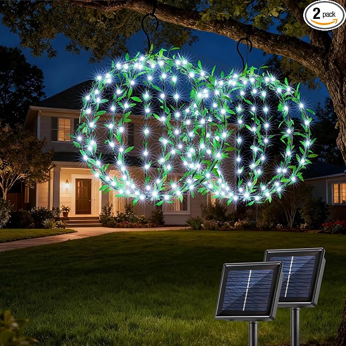 Joomer Solar Ball Lights Outdoor, 2-Pack 13in & 11in Total 264 LED, White | Solar Powered Hanging Globe Metal Sphere Lights, 8 Modes Waterproof with Hooks for Patio Garden Gazebo Decorative Tree Decor