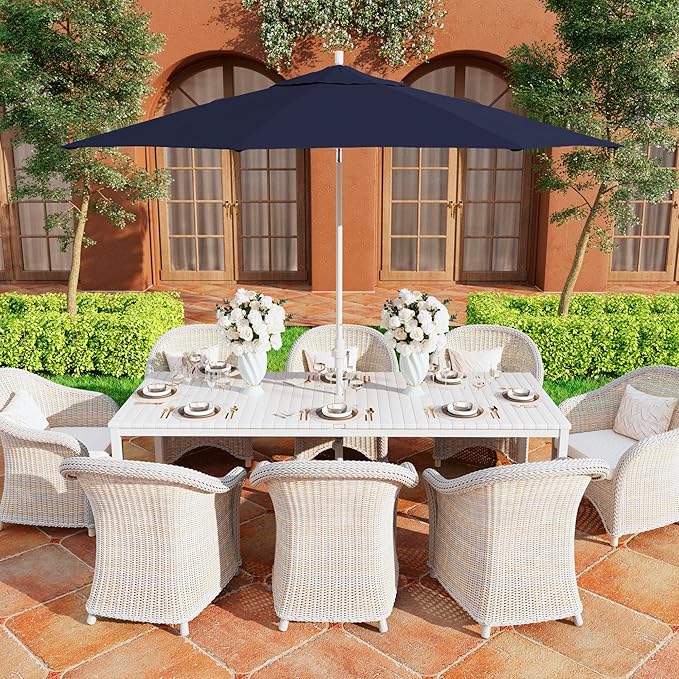 California Umbrella 11Ft Premium Sunbrella Patio Umbrella, Hand-Crank, Tilt-Collar, White Frame, Navy Fabric