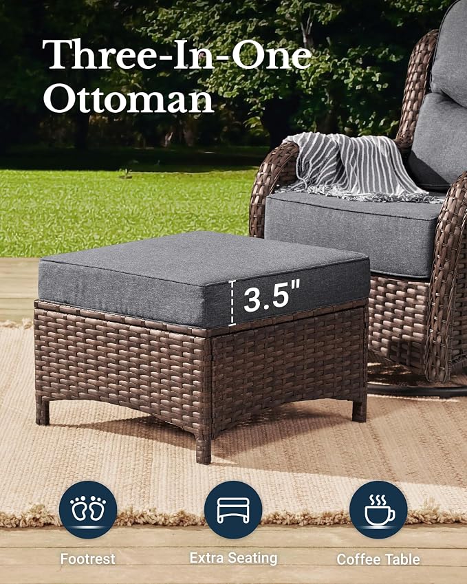 HILLGA Luxury Outdoor Patio Furniture Set with 6-Inch Thick Cushions, High Back Wicker Swivel Rocker Chairs, 7 Pcs All Weather Conversation Set for Large Deck, Yard and Poolside, Gray (V3)
