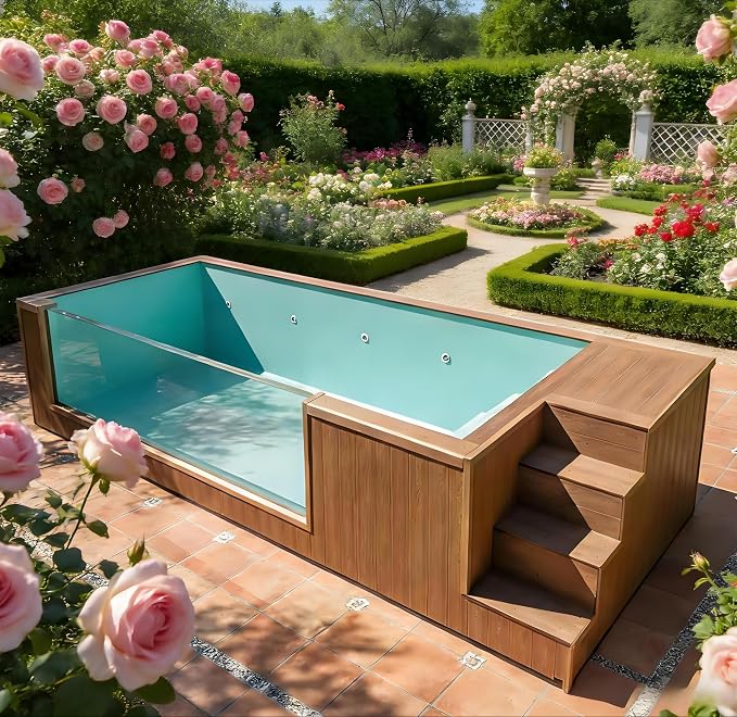 Heavy-Duty Shipping Container Swimming Pool, 20/40FT Above Ground Prefab Swimming Pool, Robust Outdoor Pool with Filter Integrated Steps for Backyard Patio Garden Adults Family Leisure Vacation Use
