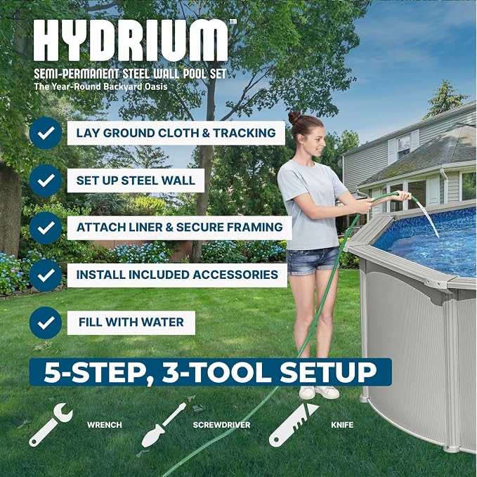 Bestway Hydrium 15' x 48" Above Ground Pool, Round Steel Side Wall Frame Outdoor Swimming Pool Set with Sand Filter Pump, Ladder & Accessories