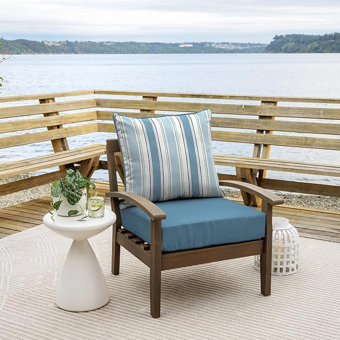Arden Outdoor Deep Seat Cushion Set, Foam, 24x24, French Blue Stripe | Sofa, Couch, Conversation Set, Premium High-Density Foam, Never Flattens, Mold and Mildew Resistant