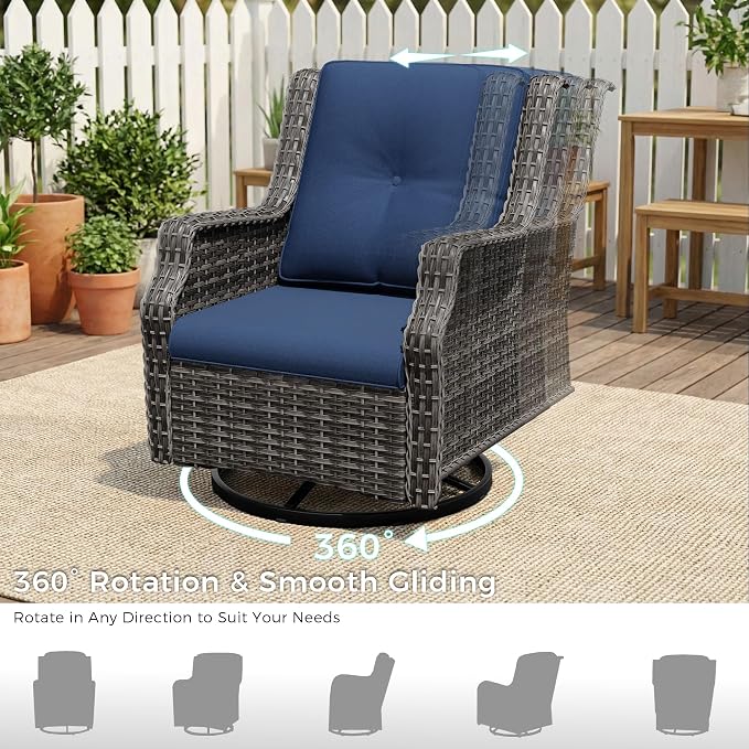 Outdoor Patio Furniture Set, 4 Piece Wicker Patio Furniture with Thick Cushions, Curved Armrest, Deep Seating, Outdoor Swivel Rocker Chairs for Porch, Deck, Balcony