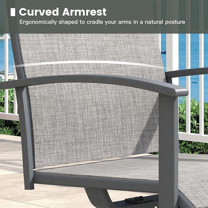 5 Pieces Patio Dining Set, Outdoor Furniture of 37.8" Square Patio Table and Patio Swivel Chairs for Backyard Lawn Garden, Dark Grey Table and Grey Chairs