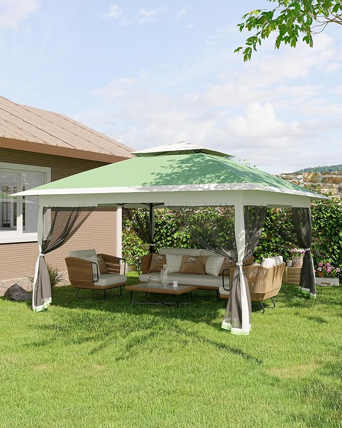 Garvee 12x12FT Pop Up Gazebo with Mosquito Netting, Outdoor Canopy Tent Easy Setup for Backyard Patio Garden Deck, Olive Green