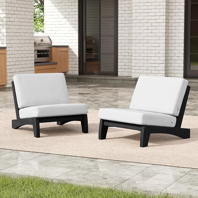 Pia Ricoo 4 Piece Patio Furniture Sets, Outdoor Furniture with 2 Chairs & Coffee Table, Patio Conversation Set for Backyard, Deck, Lawn, Beige, Dark Wood