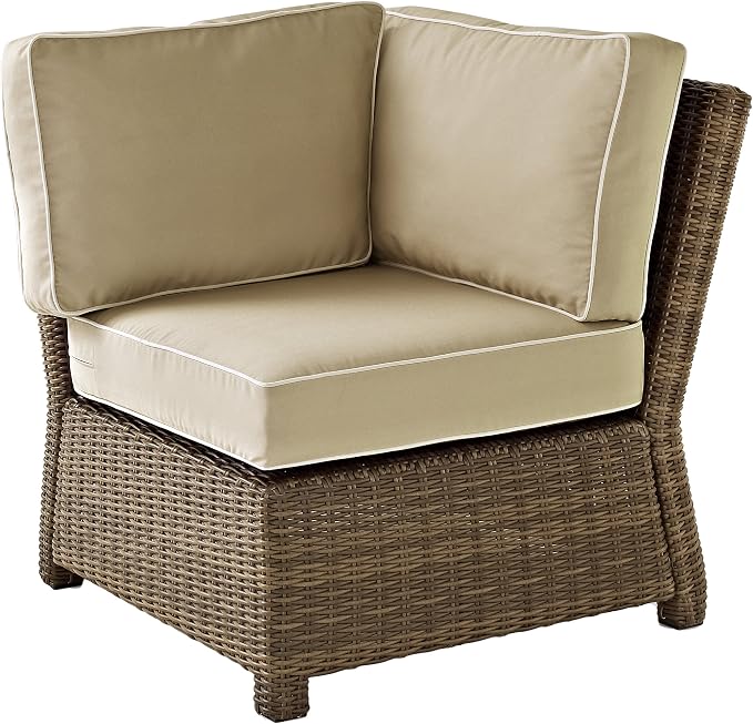 Crosley Furniture Bradenton 5-Piece Outdoor Sectional Sofa Wicker Conversation Patio Furniture Set for Deck, Brown with Sand Cushions