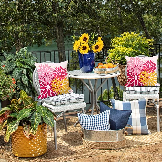 DFXSZ Pack of 2 Outdoor Waterproof Throw Pillow Covers 18x18 DarkLight Pink | Polyester Spring Summer Valentines Floral Decorative Cushion Cases(NO INSERT),For Couch Patio Funiture Garden Home Decor