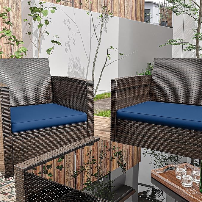 3 Pack Outdoor Patio Seat Cushions Replacement Covers Fit for 4 Pieces 4-Seater Wicker Rattan Patio Conversation Set Loveseat Chair Couch Furniture,36x18x2,18x18x2-Cover Only