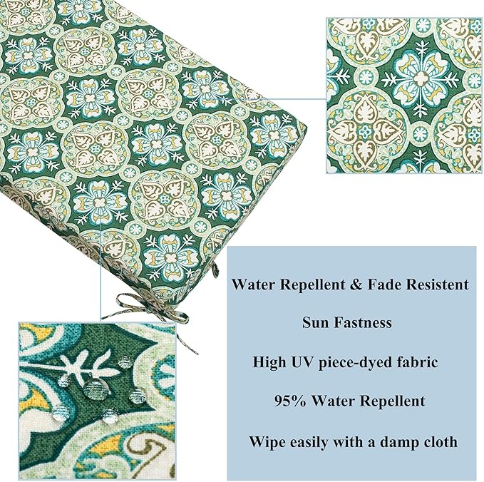 FUNHOME Outdoor Bench Cushion Covers,45" x 18" x 3", No Insert! Patio Bench Cushion Covers for Outdoor Furniture,Water Resistant Patio Loveseat Cushion Covers 1 Pack, Green Medal (Covers ONLY)
