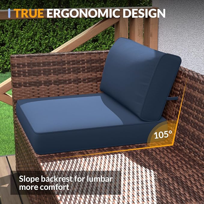 Patio Furniture Set, 7 Pieces Outdoor Modular Conversation Set Wicker Sectional Sofa for All Weather Rattan Patio Couch for Porch Garden Backyard Balcony Poolside (Blue)